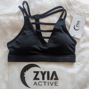 Zyia Active Black Grid Sports Bra NWT sz SMALL